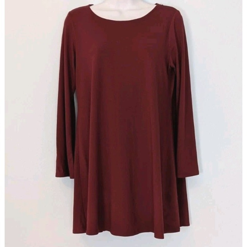 Eileen Fisher Burgundy Stretch Knit Dress Womens XS Long Sleeves Comfort